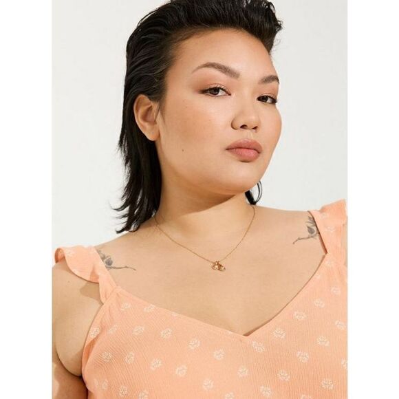 Torrid Washable Crinkle Gauze V-Neck Ruffle Strap Tank Sz 1 - Picture 3 of 7